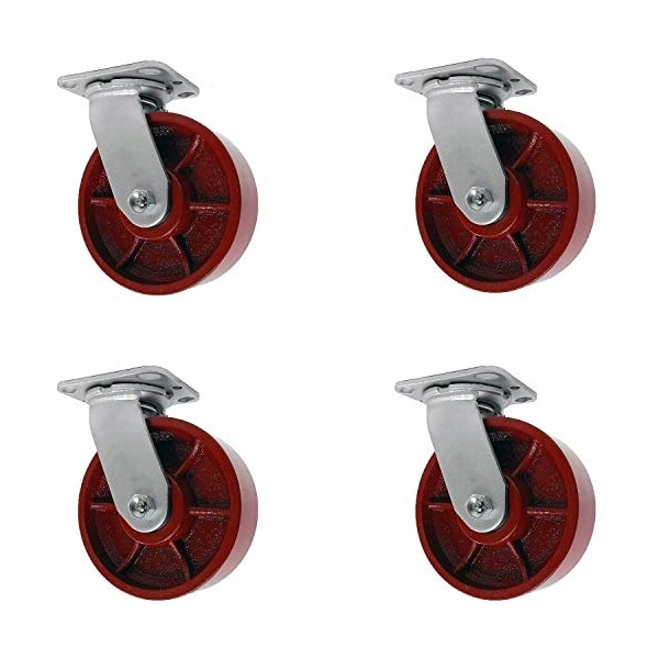 5"x2" Red Ductile Iron/Steel Swivel Caster -5, 000lbs Capac, PK4